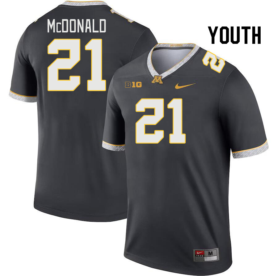Youth #21 Craig McDonald Minnesota Golden Gophers College Football Jerseys Stitched Sale-Charcoal
